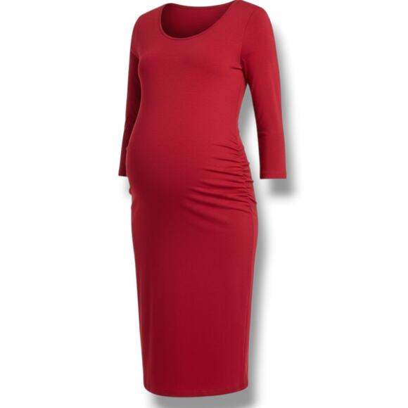 Isabel Maternity by Ingrid & Isabel Women’s Red 3/4 Sleeve Stretch T-Shirt Dress - Picture 1 of 9